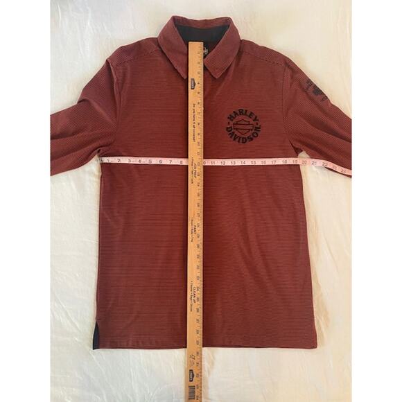 Harley Davidson Houston Mancuso Orange Black Striped Long‎ Sleeved Polo Shirt M - Picture 11 of 11